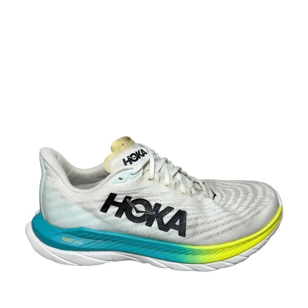Hoka Mach 5 White and Yellow Athletic Sneakers size 9D